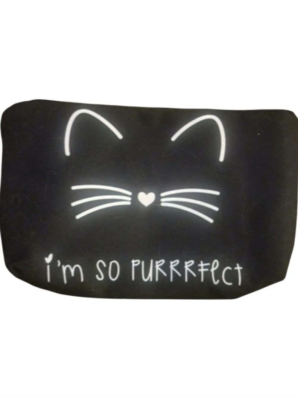 SALE Black Cat-Themed Zip Cosmetic Bag "I'm So Purrrfect" Black White Playful - Picture 1 of 3
